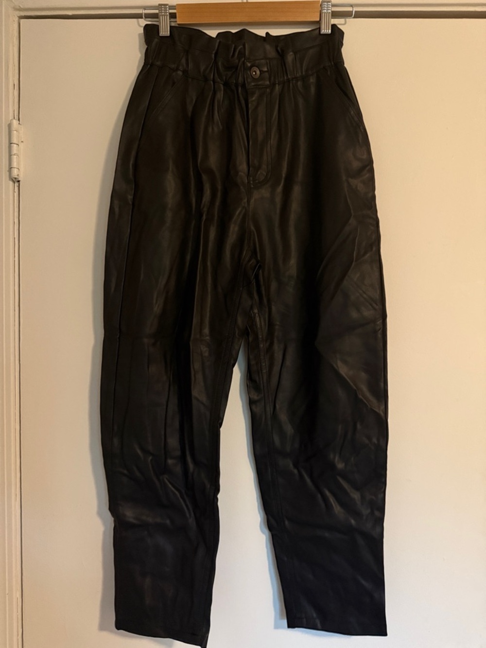 Zara Black Faux Leather Straight-Leg Pants